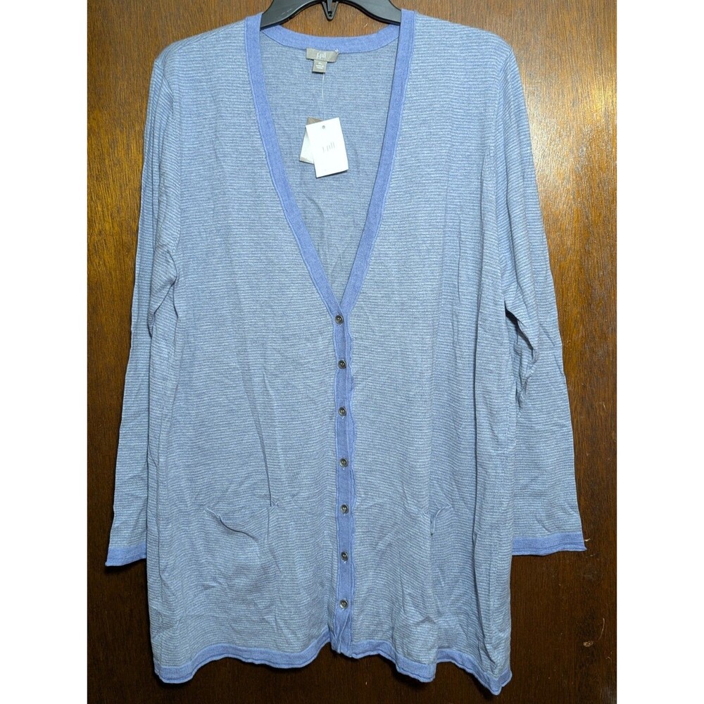 NWT J Jill Cardigan Sweater Womens XL Blue Striped Bamboo Cotton Knit